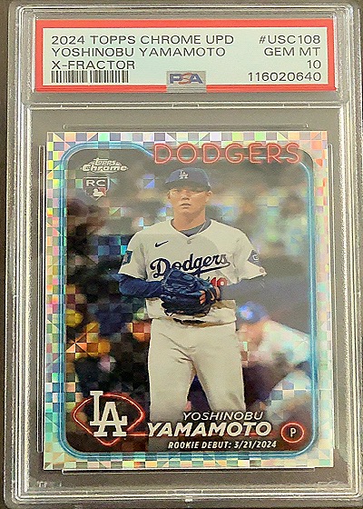 2024 Topps Chrome Update #USC108 Yoshinobu Yamamoto X-Fractor Rookie Card — front