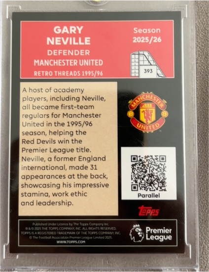 2025 Topps Premier League Retro Threads 1995/96 #393 Gary Neville — front