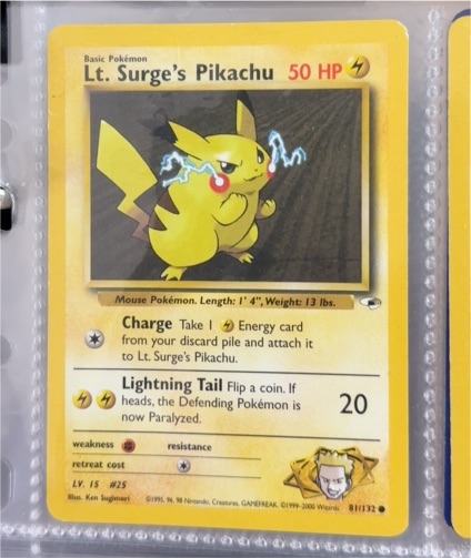 1999 Pokémon Gym Heroes #81 Lt. Surge's Pikachu — front