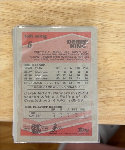 1989 Topps #6 Derek King — front