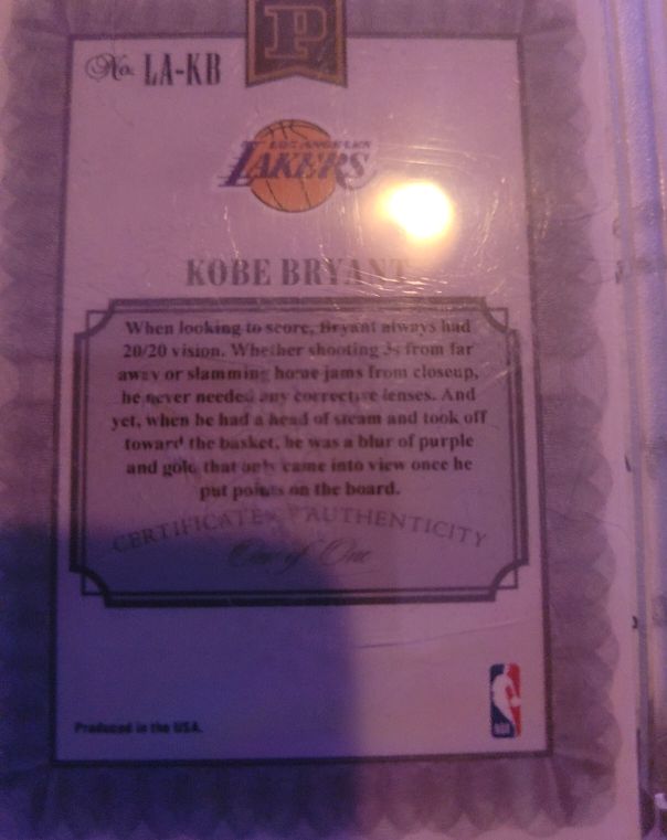 1996 Panini #LA-KB Kobe Bryant — front