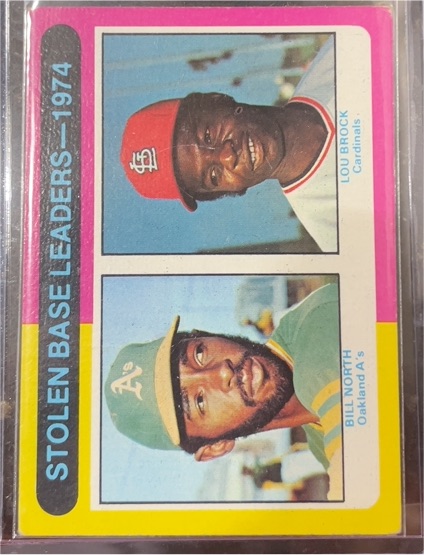 1975 Topps #309 Stolen Base Leaders 1974 Lou Brock / Bill North — front