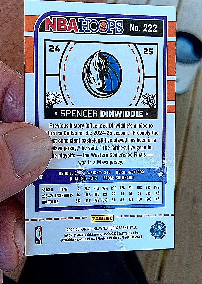 2024-25 Panini NBA Hoops #222 Spencer Dinwiddie — back