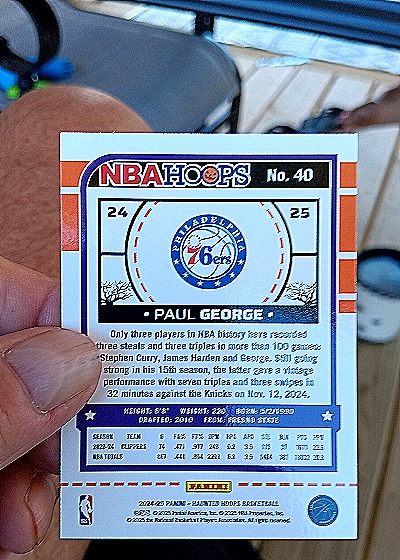 2024-25 Panini NBA Hoops #40 Paul George — back