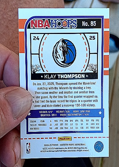 2024-25 Panini NBA Hoops Haunted Hoops #85 Klay Thompson — back