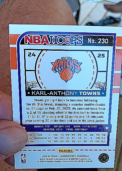 2024-25 Panini NBA Hoops Haunted Hoops #230 Karl-Anthony Towns — back