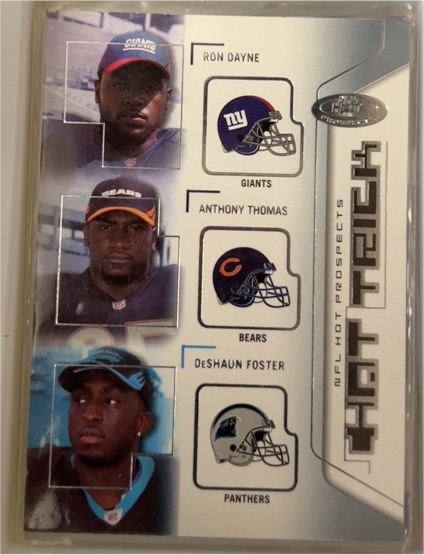 2002 Fleer Hot Prospects #9 HT Ron Dayne / Anthony Thomas / DeShaun Foster — front