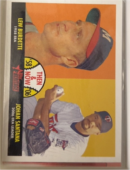 2007 Topps Heritage Then and Now #TN5 Lew Burdette / Johan Santana — front