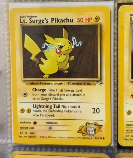 1999 Pokémon Gym Heroes #81 Lt. Surge's Pikachu — front