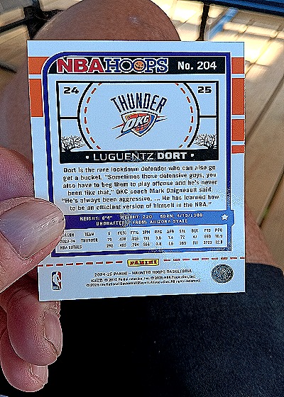 2024-25 Panini NBA Hoops #204 Luguentz Dort — back