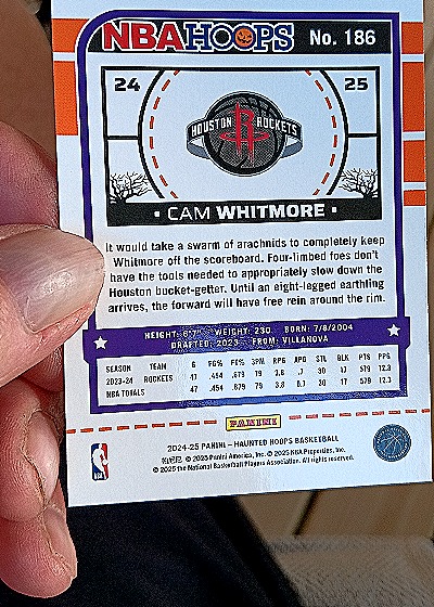 2024 Panini NBA Hoops #186 Cam Whitmore — back
