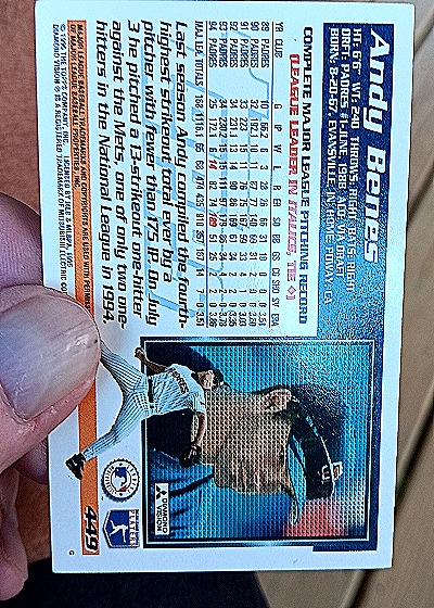 1995 Topps #449 Andy Benes — back