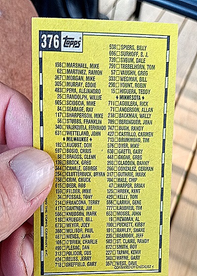 1990 Topps #376 Checklist 3 of 6 — back
