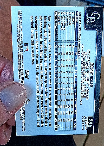 2025 Topps Series 1 #296 Drew Romo — back