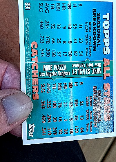 1995 Topps #391 Mike Piazza / Mike Stanley All Stars — back