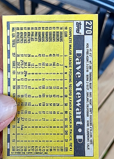 1990 Topps #270 Dave Stewart — back