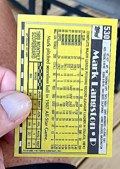 1990 Topps #530 Mark Langston — back