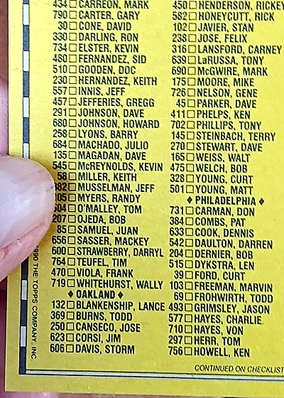 1990 Topps Checklist #526 — back