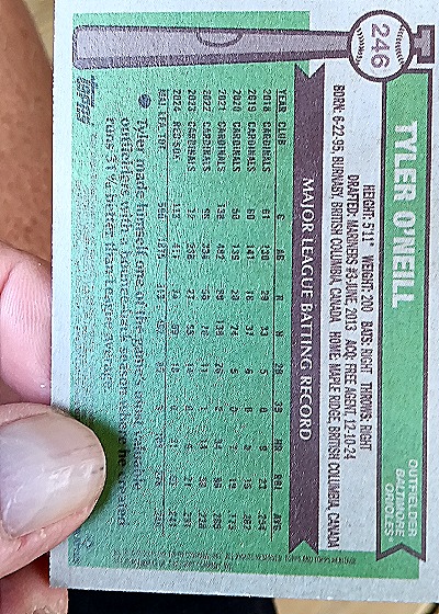 1962 Topps #246 Tyler O'Neill — back
