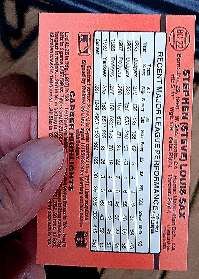 1990 Donruss Bonus MVP #BC-22 Steve Sax — back
