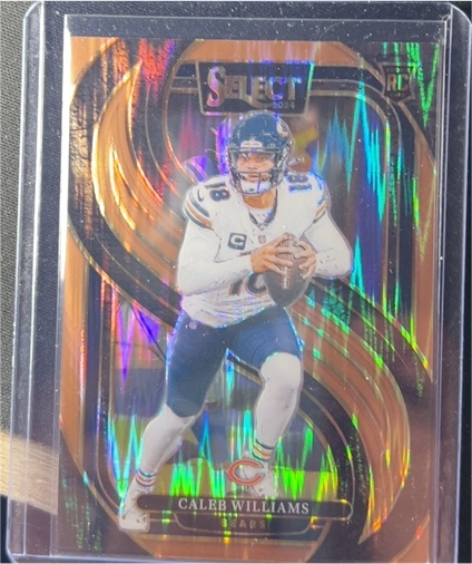 2024 Panini Select #114 Caleb Williams Premier Level Red Yellow Shock Prizm Rookie — front
