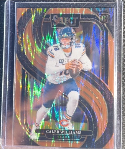 2024 Panini Select #114 Caleb Williams Premier Level Red Green Shock Prizm RC Bears — front