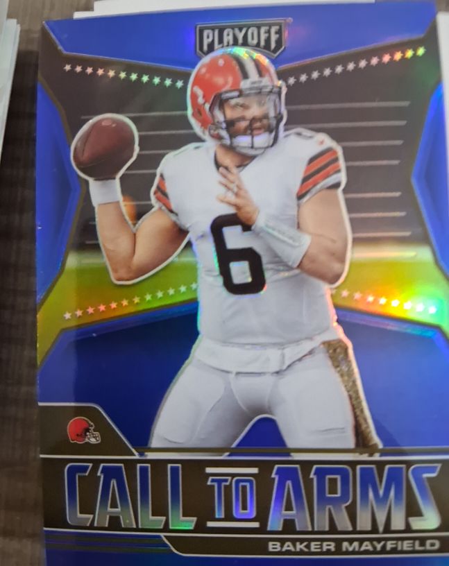 2021 Panini Playoff Call To Arms Blue Prizm #CA-BMA Baker Mayfield — front