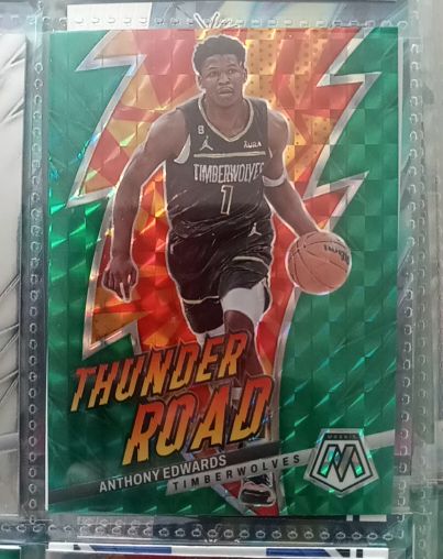 2022-23 Panini Mosaic #15 Anthony Edwards Thunder Road Green Prizm — front