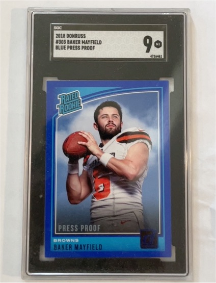 2018 Donruss #303 Baker Mayfield Blue Press Proof — front