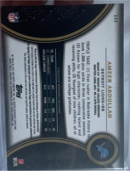 2015 Topps #115 Ameer Abdullah — front