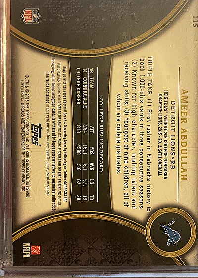 2015 Topps Triple Threads #115 Ameer Abdullah — back