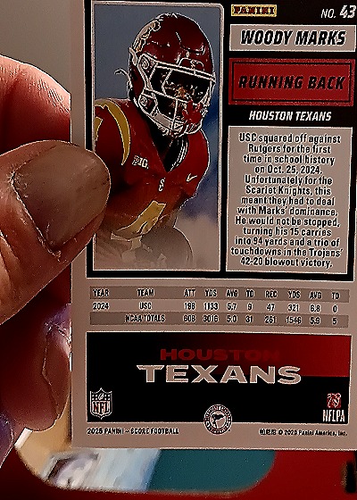 2025 Panini Score-A-Treat #43 Woody Marks — back