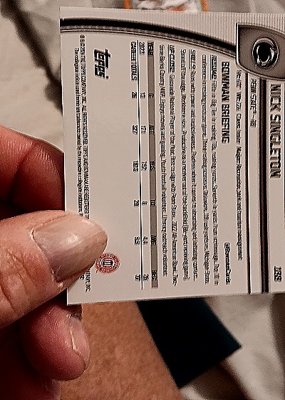 2024 Bowman University Chrome #188 Nick Singleton — back