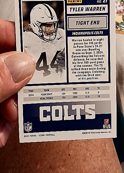 2025 Panini Score A Treat #21 Tyler Warren — back