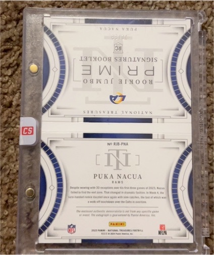 2023 Panini National Treasures Rookie Jumbo Prime Signatures Booklet #RJB-PNA Puka Nacua — front