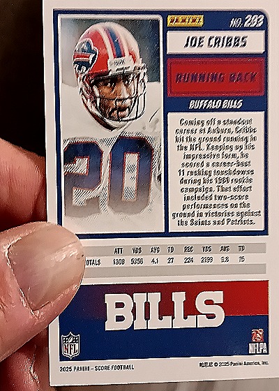 2025 Panini Score A Treat #293 Joe Cribbs — back