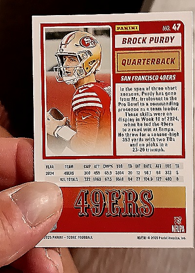 2025 Panini Score #47 Brock Purdy — back