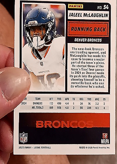 2025 Panini Score-A-Treat #54 Jaleel McLaughlin — back