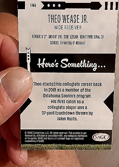 2025 Sage High Series #141 Theo Wease Jr. — back