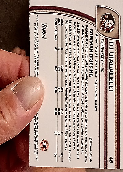 2024 Bowman University Chrome #48 DJ Uiagalelei Florida State Seminoles — back