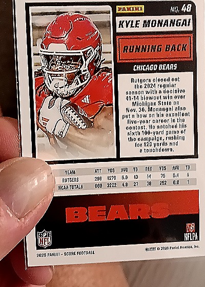 2025 Panini Score #48 Kyle Monangai — back