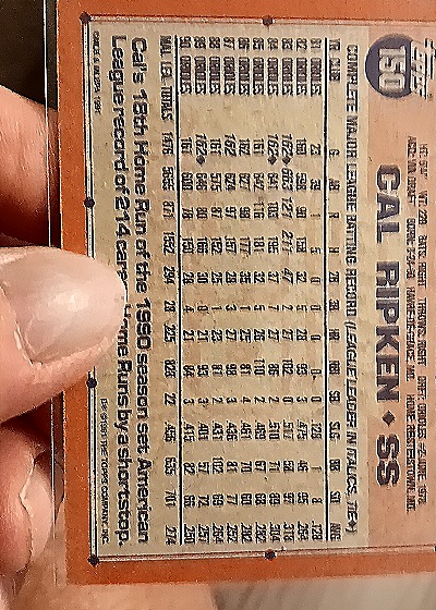 1991 Topps #150 Cal Ripken — back