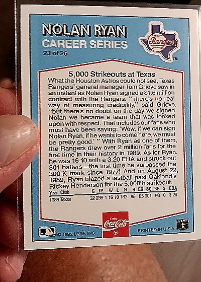 1992 Donruss #154 Nolan Ryan — back