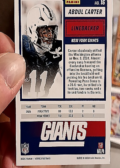 2025 Panini Score A Treat #16 Abdul Carter — back