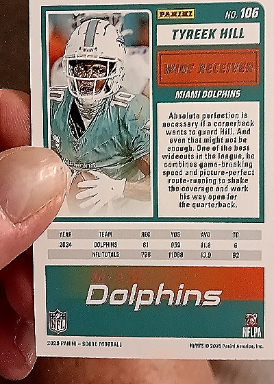 2025 Panini Score #106 Tyreek Hill — back