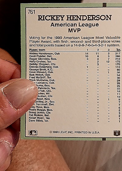 1991 Donruss #761 Rickey Henderson — back