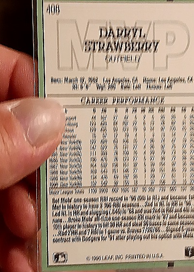 1991 Donruss #408 Darryl Strawberry — back