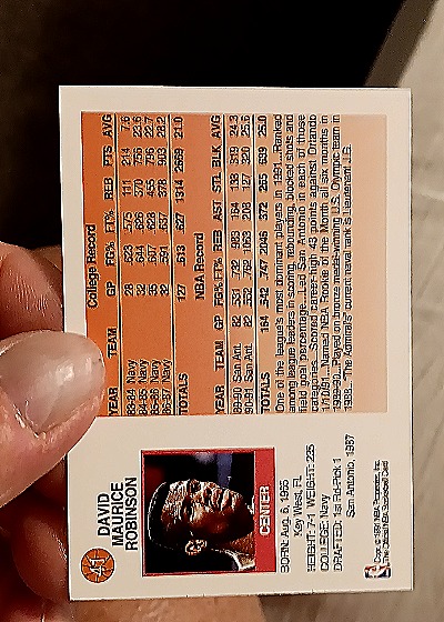 1991-92 Hoops McDonald's #41 David Robinson — back