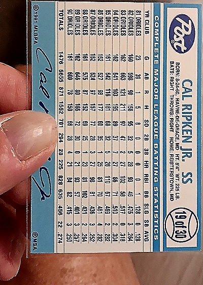 1991 Post Collector Series #19 Cal Ripken Jr. — back
