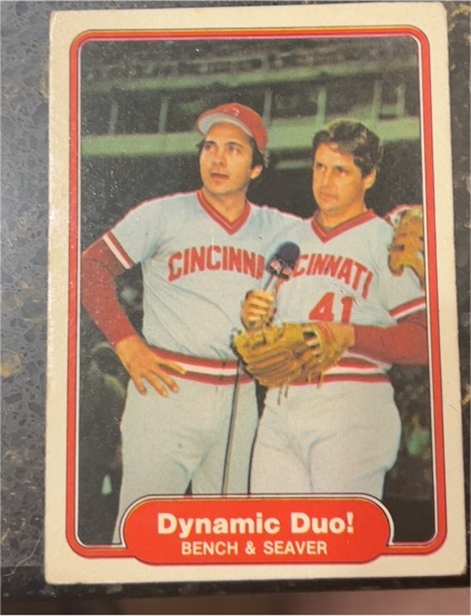 1982 Fleer #634 Dynamic Duo! Johnny Bench / Tom Seaver — front